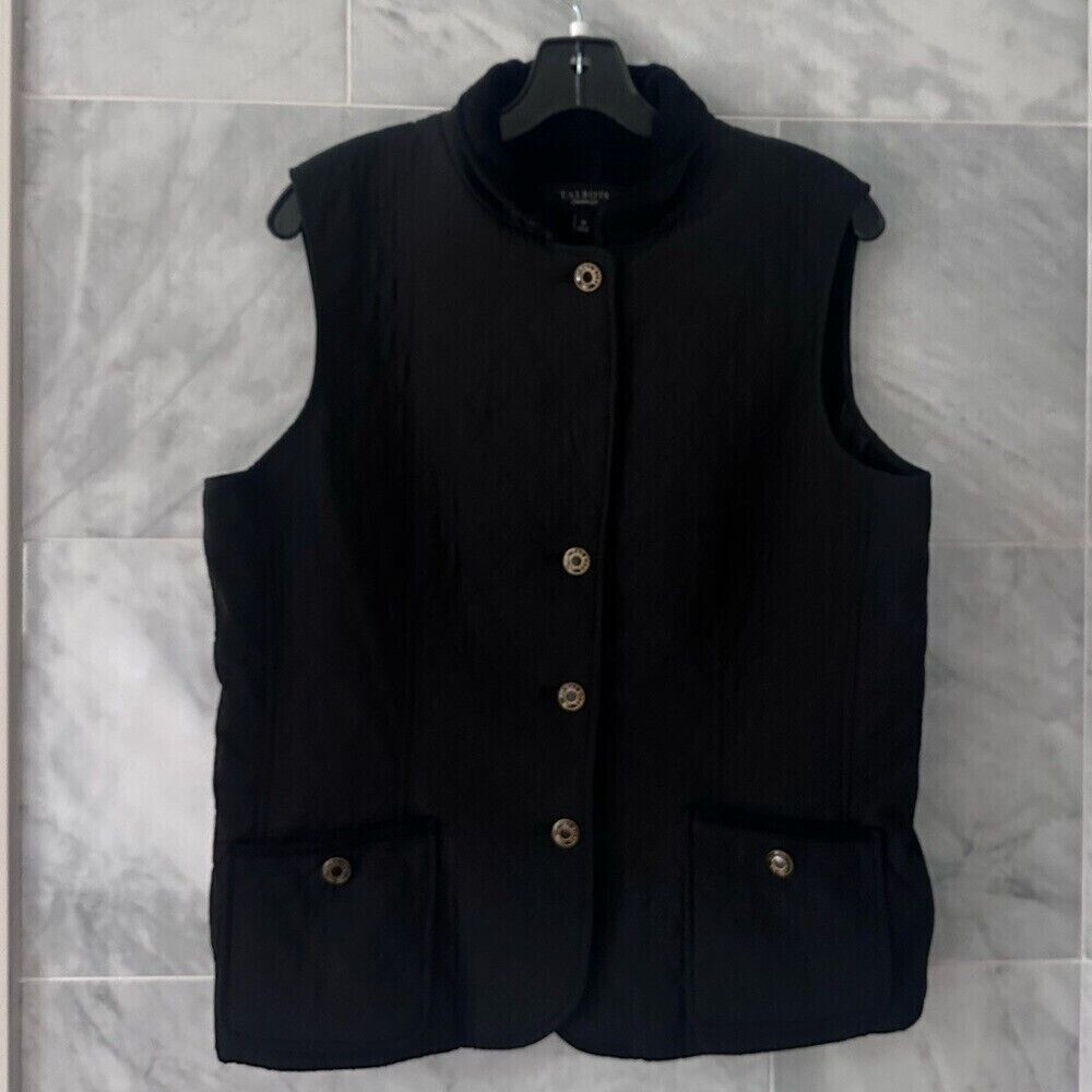 Talbots Womens Black Quilted Button Down Vest Jacket Size Medium - Picture 9 of 10